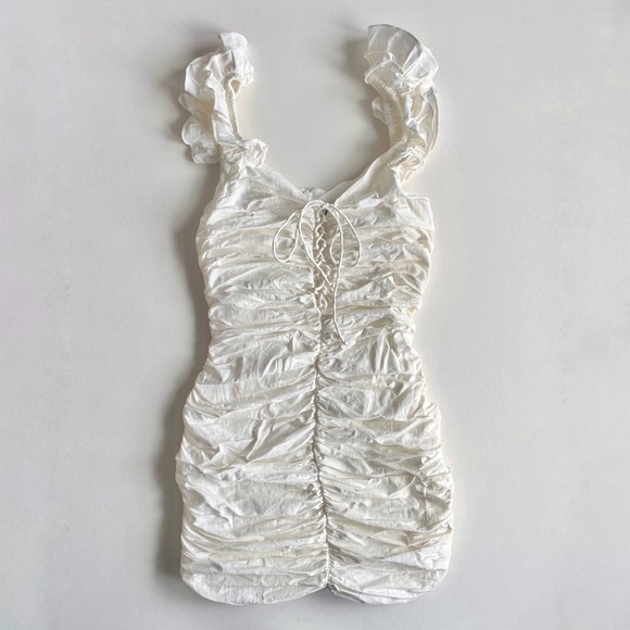 Zara White Ruffled Mini Dress - Picture 5 of 7
